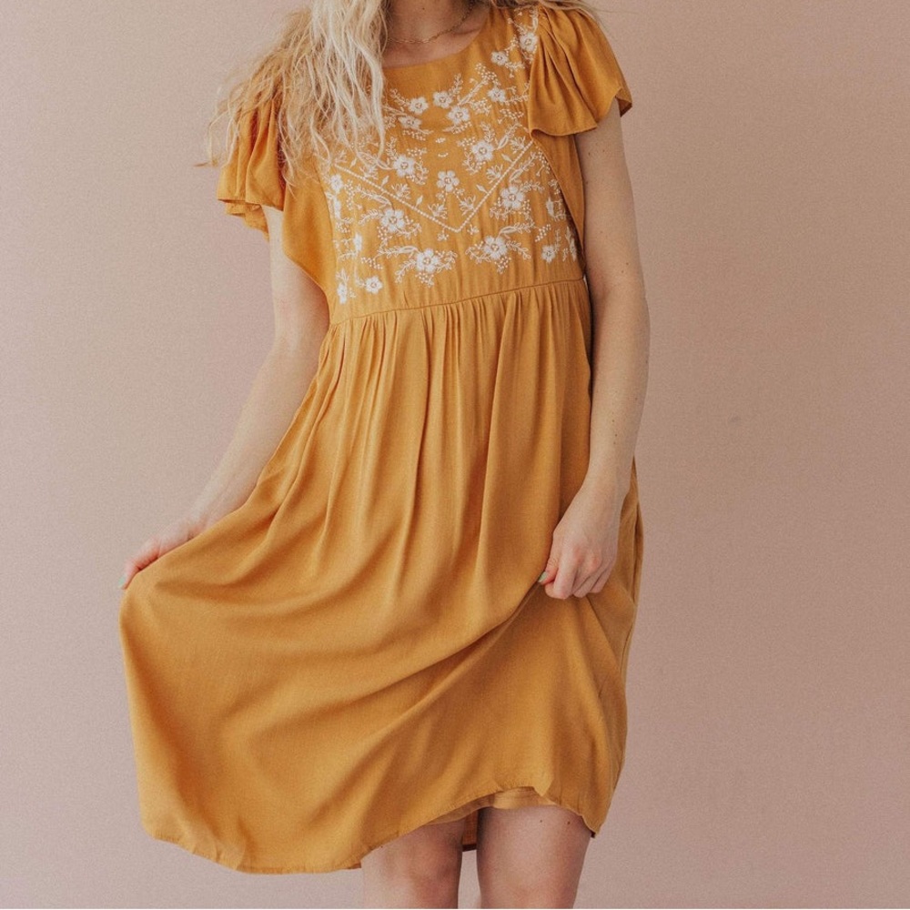 Yellow Floral Embroidered Dress